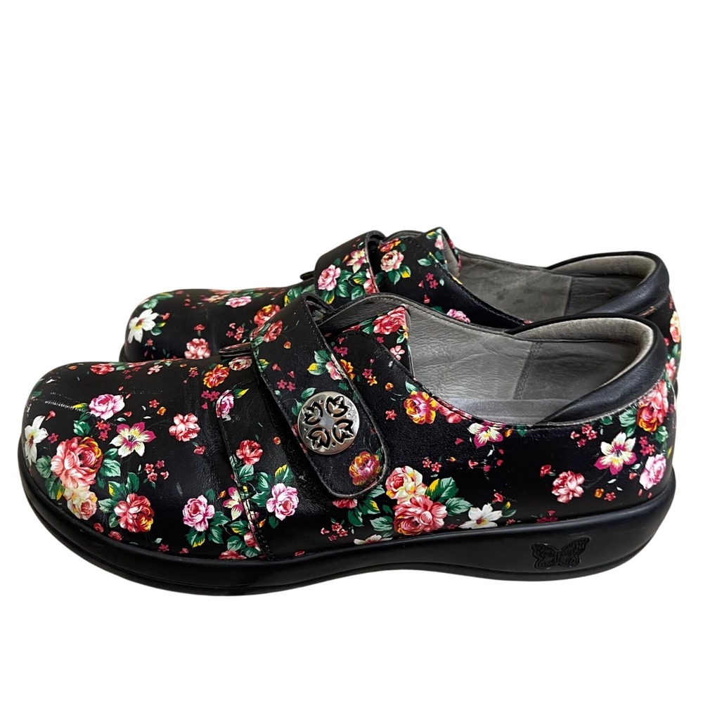 Alegria Jolene Black Floral Leather Professional Clogs Womens 41 or USA 10.5/11